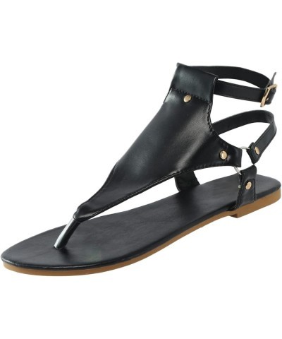 Sandals For Women Heel Sandals For Women Sandalias Sandals Women Comfortable Beach Women Flats Shoes Dressy D-black $16.56 Sa...