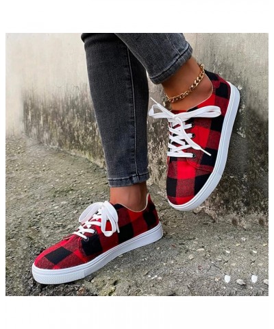 Lace up Canvas Shoes for Women Classic Print Walking Running Platform Sneaker Shoes Flat Loafers Solid Color E Red $15.42 Ath...