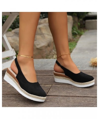 Sandals for Women Wedge Open Toe Buckle Ankle Strappy Slip on Sandals Comfy Slip On Cork Foot Bed 40-nrny-black-f $11.65 Sandals