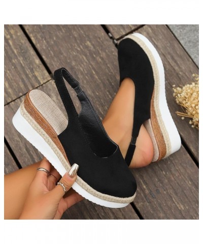 Sandals for Women Wedge Open Toe Buckle Ankle Strappy Slip on Sandals Comfy Slip On Cork Foot Bed 40-nrny-black-f $11.65 Sandals