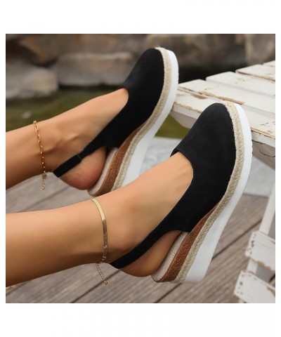 Sandals for Women Wedge Open Toe Buckle Ankle Strappy Slip on Sandals Comfy Slip On Cork Foot Bed 40-nrny-black-f $11.65 Sandals