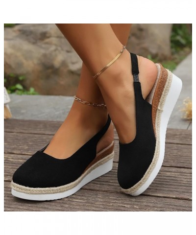 Sandals for Women Wedge Open Toe Buckle Ankle Strappy Slip on Sandals Comfy Slip On Cork Foot Bed 40-nrny-black-f $11.65 Sandals