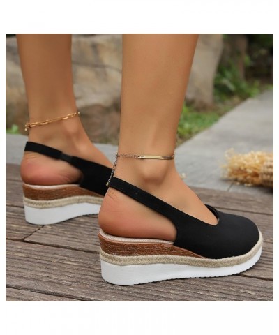 Sandals for Women Wedge Open Toe Buckle Ankle Strappy Slip on Sandals Comfy Slip On Cork Foot Bed 40-nrny-black-f $11.65 Sandals