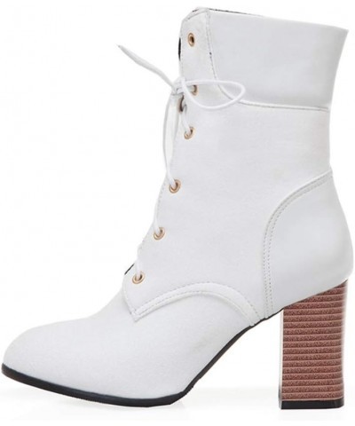 Women's Lace Up Ankle Boots with Pointed Toe and Chunky Heel White $30.73 Boots