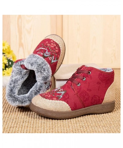 Ladies Fashion Embroidered Boots Winter Snow Boots Flat Fleece Warm Overfoot Snow Boots Suede Boots Women (Grey, 7) 7.5 Red $...