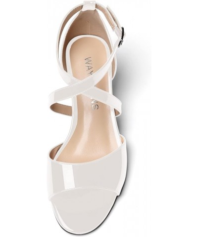 Women's Open Toe Patent Cross Strap Solid Buckle Wedge Low Heel Wedges Sandals 2 Inch White $26.99 Sandals