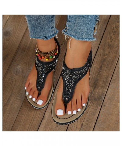 Flat Sandals for Women Dressy Women Summer Elastic Band Casual Open Toe Flat Soft Bottom Breathable Shoes Sandals Black $12.7...