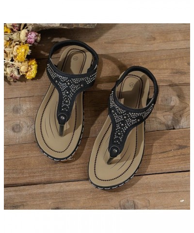 Flat Sandals for Women Dressy Women Summer Elastic Band Casual Open Toe Flat Soft Bottom Breathable Shoes Sandals Black $12.7...