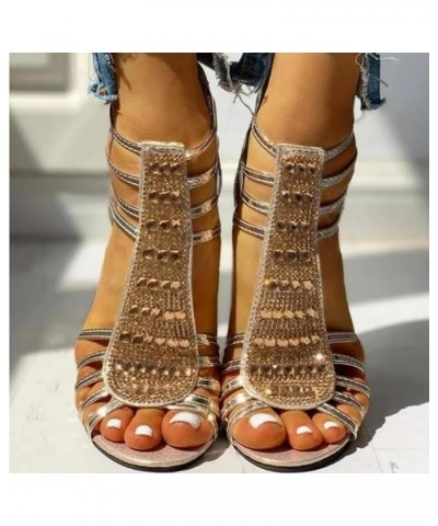 Wear to Work Sandals for Women Side Zipper Peep Toe Fish Mouth Sandal Chunky Stacked Low Heeled Summer Sandals A-03 Gold $17....