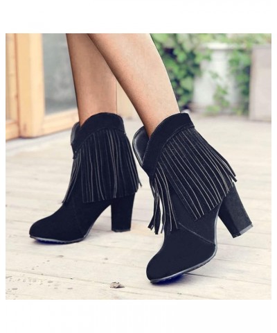 Womens Ankle Boots Slip on Pointed Toe Snakeskin Chunky Stacked Mid Heel Booties Mid Calf Boots for Women Black $30.26 Boots