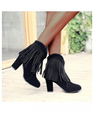 Womens Ankle Boots Slip on Pointed Toe Snakeskin Chunky Stacked Mid Heel Booties Mid Calf Boots for Women Black $30.26 Boots