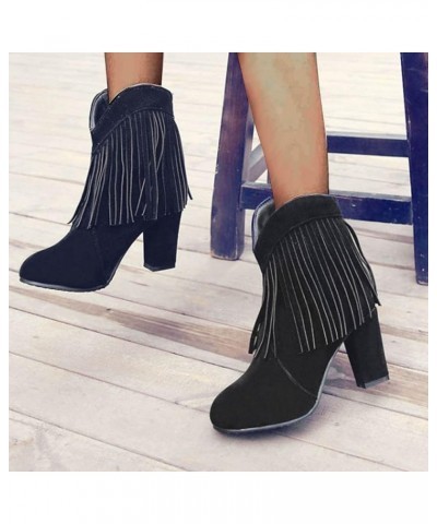 Womens Ankle Boots Slip on Pointed Toe Snakeskin Chunky Stacked Mid Heel Booties Mid Calf Boots for Women Black $30.26 Boots