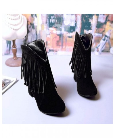 Womens Ankle Boots Slip on Pointed Toe Snakeskin Chunky Stacked Mid Heel Booties Mid Calf Boots for Women Black $30.26 Boots