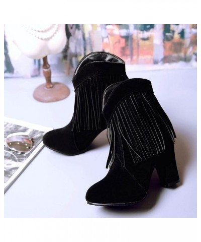 Womens Ankle Boots Slip on Pointed Toe Snakeskin Chunky Stacked Mid Heel Booties Mid Calf Boots for Women Black $30.26 Boots