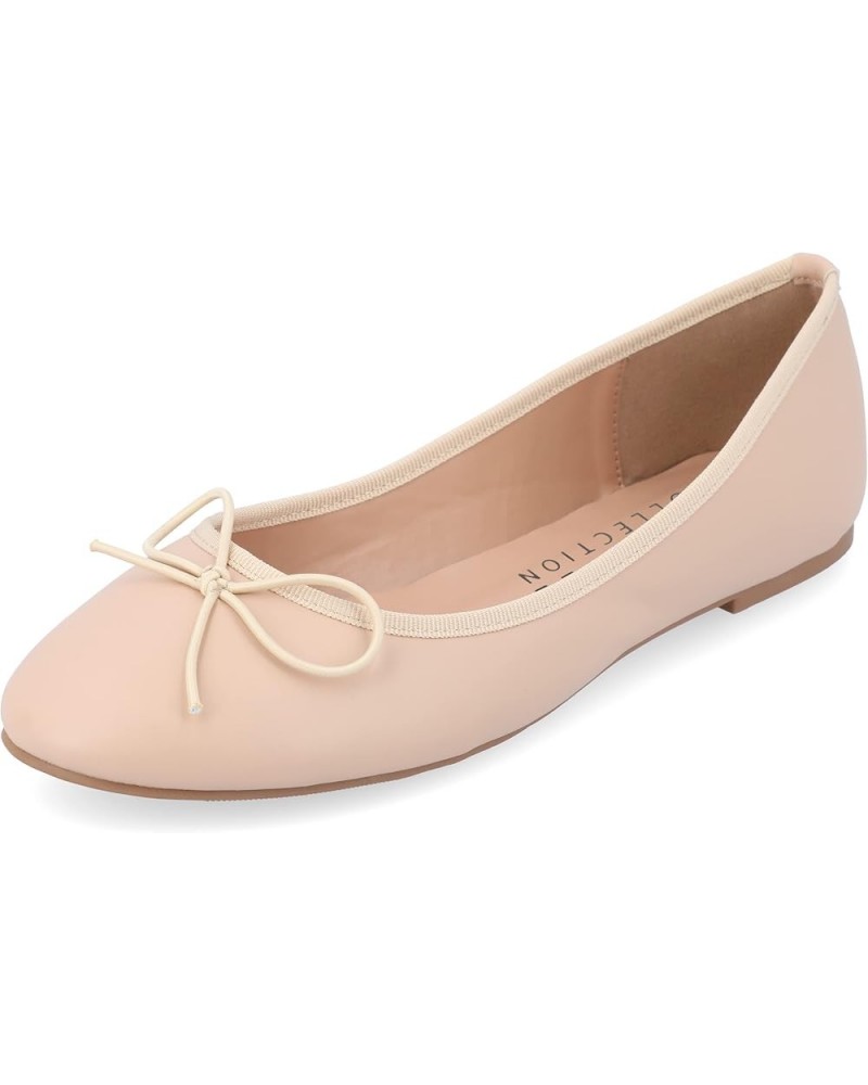 Womens Medium and Wide Width Vika Ballet Flat with Knit Trim and Dainty Vegan Leather Bow Detail Blush $16.80 Flats