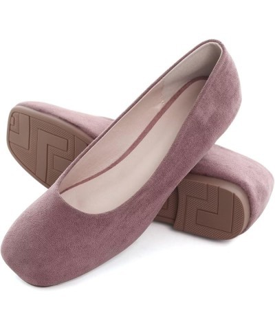 Ballets Flats for Women Square Toe Slip on Comfortable Flat Shoes Walking Dress Flats Loafers A Pinkish Grey $17.70 Flats