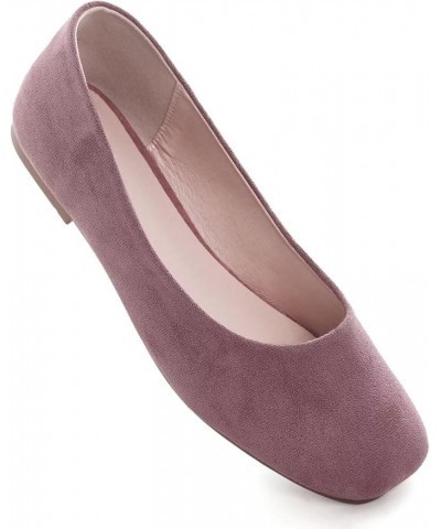 Ballets Flats for Women Square Toe Slip on Comfortable Flat Shoes Walking Dress Flats Loafers A Pinkish Grey $17.70 Flats