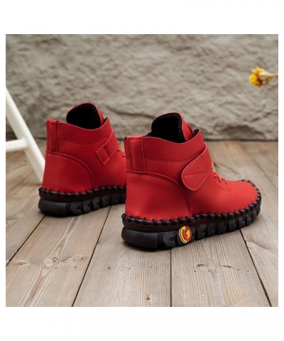 Boots for Women, Women's Leather Flat Ankle Boots Combat Sport Shoes Non Slip Western Boots Sexy Fall Fashion Shoes Red $12.7...