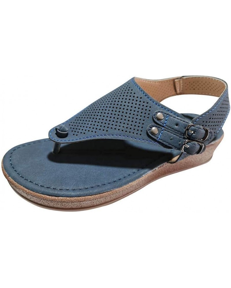 Womens Sandals Wide Width Women's Platform Casual Flip Hollow Out Ladies Fashion Flop Wedges Sandals Shoes Blue $14.85 Sandals