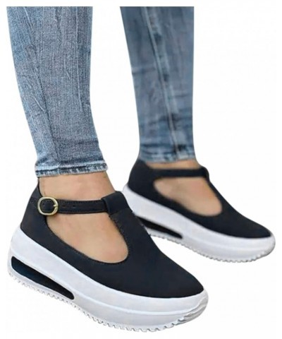 2021 New Flat Platform Sandals, Women's Summer Comfy Open Toe Ankle Strap Sandals, Beach Casual Shoes 001black $13.62 Sandals