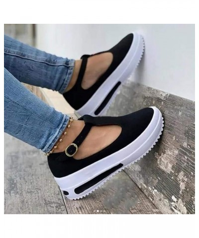 2021 New Flat Platform Sandals, Women's Summer Comfy Open Toe Ankle Strap Sandals, Beach Casual Shoes 001black $13.62 Sandals