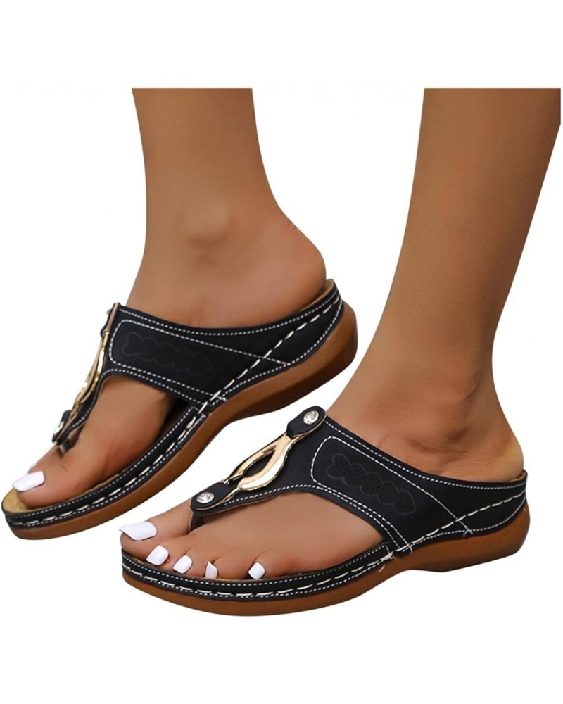 Wide Width Sandals for Women Orthotic Flip Flops with Arch Support Thong Style Slippers Walking Sandals Comfy Shoes Z01-black...