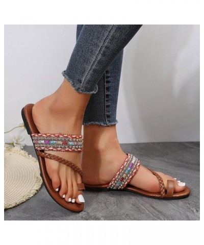 Stud Sandals for Women Fancy Straps Cork Sole Flip Flops For Ladies Outdoor Beach Women Platform Rhinestone Sandals Red $15.4...