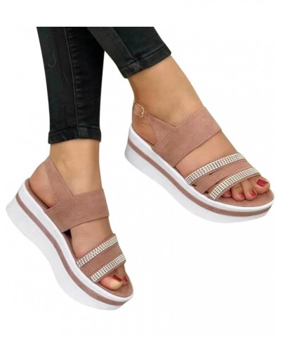 Women's Platforms Sandals Peep Toe Slip On Sandals Casual Summer Beach Flatforms Sandals Outdoor Ankle Strap Shoes 6 Pink $11...