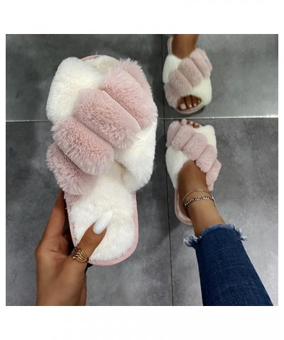 Open Toe Fluffy Slides Winter Women Furry Slippers Soft Plush Cross Faux Fur Shoes Indoor Ladies Platform Sandalias (Color : ...