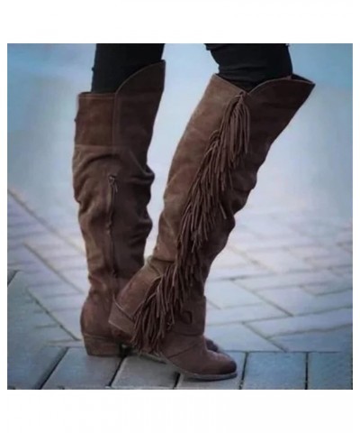 Women's Knee High Boots Retro Western Cowboy Boots with Fringes Leisure Knight Boots with Zipper Suede Overknee Boots Thermal...