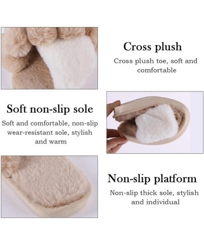 Open Toe Fluffy Slides Winter Women Furry Slippers Soft Plush Cross Faux Fur Shoes Indoor Ladies Platform Sandalias (Color : ...