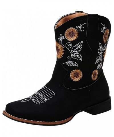 Women's Boots with Heels Heel Style Large Embroidered Fashion Size Ethnic Boots Toe Women's Boots (Black, 7.5) 7.5 Black $26....