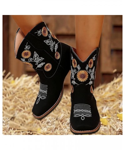 Women's Boots with Heels Heel Style Large Embroidered Fashion Size Ethnic Boots Toe Women's Boots (Black, 7.5) 7.5 Black $26....