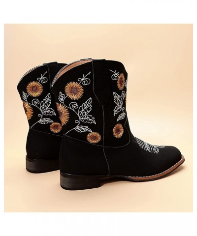 Women's Boots with Heels Heel Style Large Embroidered Fashion Size Ethnic Boots Toe Women's Boots (Black, 7.5) 7.5 Black $26....