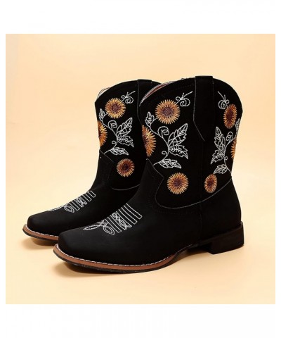 Women's Boots with Heels Heel Style Large Embroidered Fashion Size Ethnic Boots Toe Women's Boots (Black, 7.5) 7.5 Black $26....