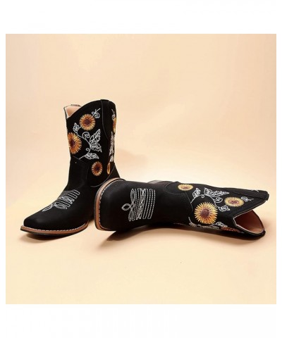 Women's Boots with Heels Heel Style Large Embroidered Fashion Size Ethnic Boots Toe Women's Boots (Black, 7.5) 7.5 Black $26....