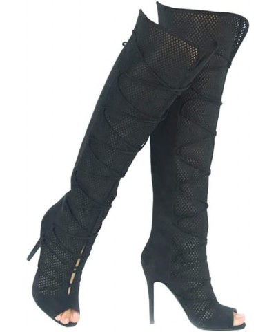 Fashion Knee High Perforated Women Boots Faux Leather Black-i $36.31 Boots