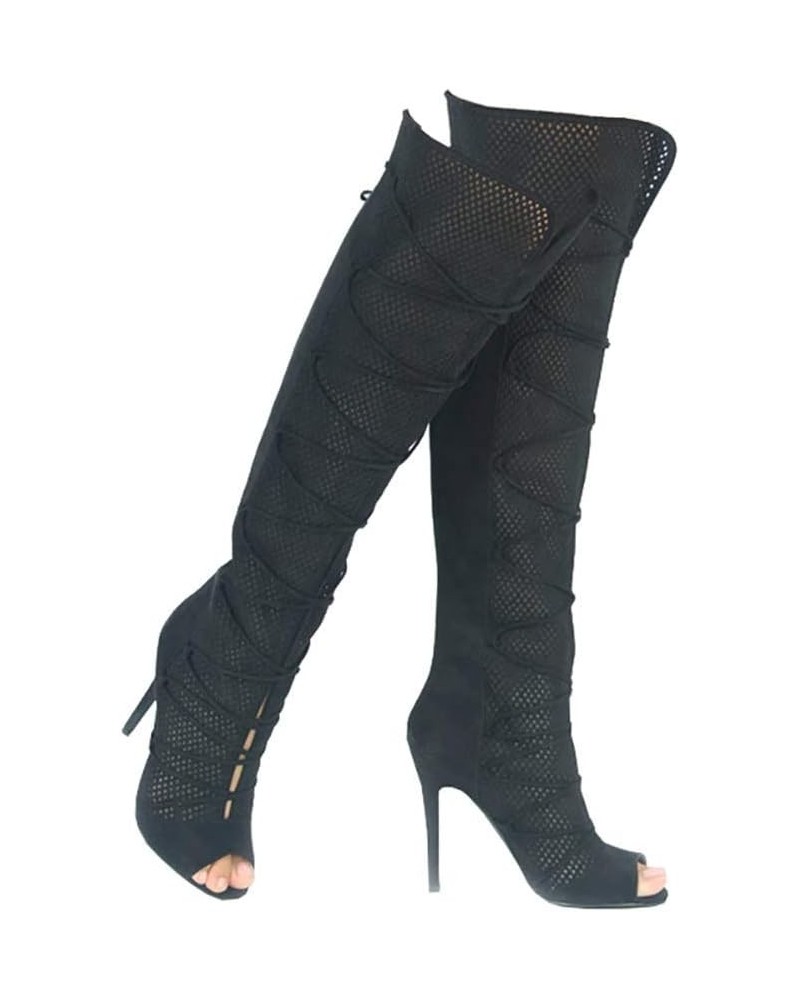 Fashion Knee High Perforated Women Boots Faux Leather Black-i $36.31 Boots