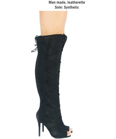 Fashion Knee High Perforated Women Boots Faux Leather Black-i $36.31 Boots