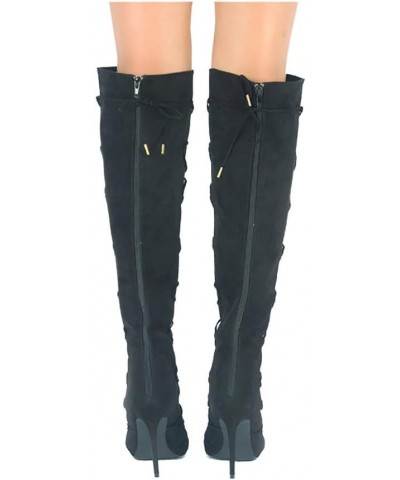 Fashion Knee High Perforated Women Boots Faux Leather Black-i $36.31 Boots