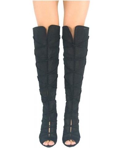 Fashion Knee High Perforated Women Boots Faux Leather Black-i $36.31 Boots