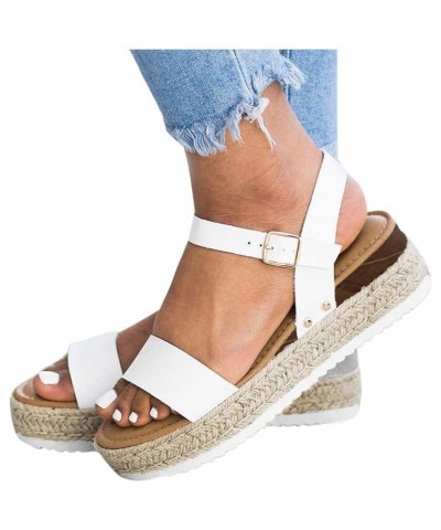 Sandals Women Open Toe Buckle Ankle Strap Espadrilles High Heel Casual Sandals Outdoor Walking Flat Shoes 169-hyems-f-white $...