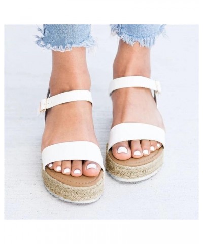 Sandals Women Open Toe Buckle Ankle Strap Espadrilles High Heel Casual Sandals Outdoor Walking Flat Shoes 169-hyems-f-white $...