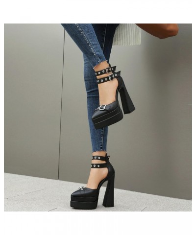 Women's Chunky Platform Heels Pointed Closed Toe High Heels Ankle Strap Party Dress Pump Shoes Black $29.57 Pumps