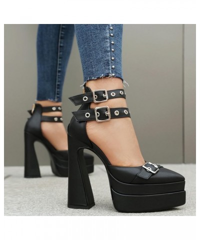 Women's Chunky Platform Heels Pointed Closed Toe High Heels Ankle Strap Party Dress Pump Shoes Black $29.57 Pumps