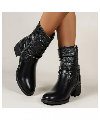 Cowboy Boots for Women Lace Up Boots for Women Western Cowboy Boots Wedge Ankle Boots Z 14-black $20.79 Outdoor Shoes