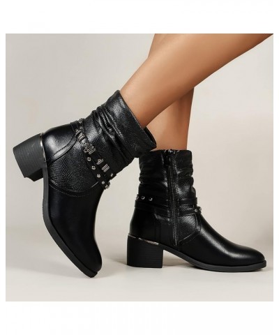 Cowboy Boots for Women Lace Up Boots for Women Western Cowboy Boots Wedge Ankle Boots Z 14-black $20.79 Outdoor Shoes