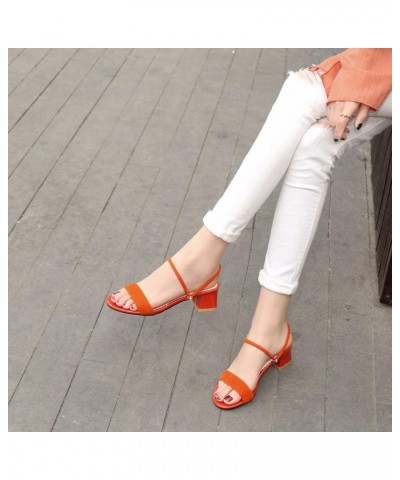 Woman's Elegant Slip on Sandals Lightweight Open Toe Double Strap Backless Block Mid Heel Slippers Orange $29.13 Sandals