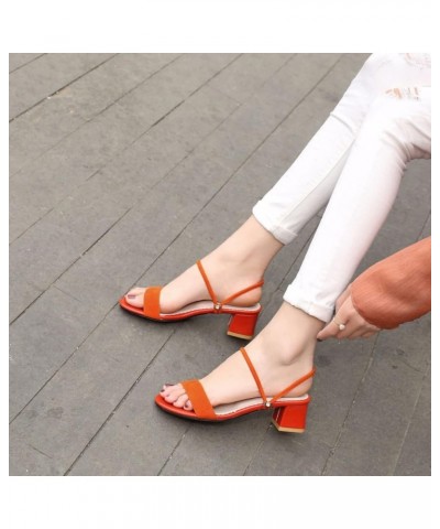 Woman's Elegant Slip on Sandals Lightweight Open Toe Double Strap Backless Block Mid Heel Slippers Orange $29.13 Sandals