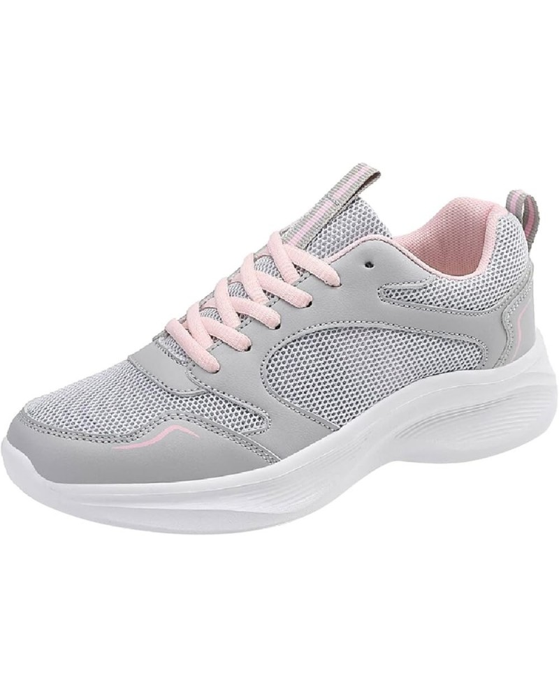 Women Sports Shoes Fashion Simple Leather Panel Breathable Comfortable Non Slip Lace Up Shoes Running Sneaker for Grey $16.96...